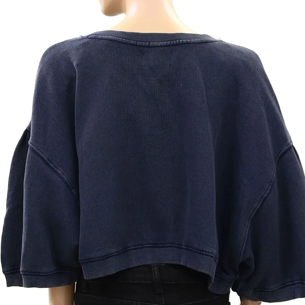 Free People Cape Me Cozy Cardi Blouse Top Cropped Crew Neck Cotton Boxy L 289850